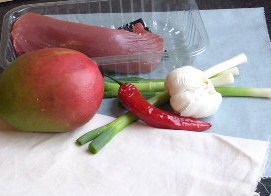 varkenshaas met mango en rode peper